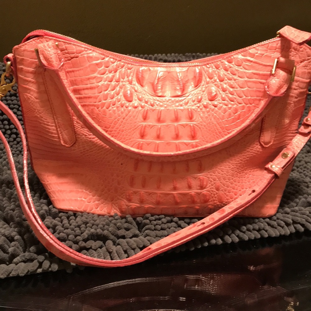 Brahmin Pink Embossed Croc Leather Shoulder Bag - Picture 6 of 10